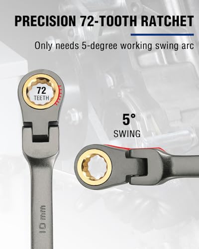 WORKPRO 10 mm Flex-Head Ratcheting Combination Wrench, Cr-V Constructed, Nickel Plating, 72-Teeth, 12 Point Design, Metric - size: 10 mm, style: Nickel Plating