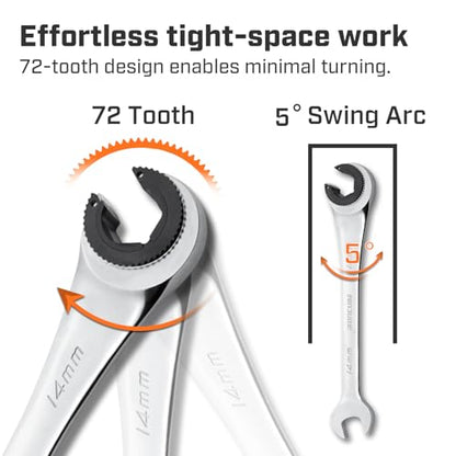 ironcube 14mm Brake Line Wrench Set: Metric Ratcheting Open-end for Nuts on Fuel, Brake or Air Conditioning Lines - size: 14mm