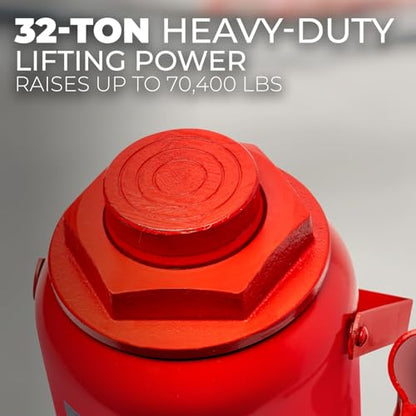 XtremepowerUS 32-Ton Hydraulic Bottle Jack Low Profile Automotive Shop Lift Truck Bus Car RV Auto, Red - size: 32 Ton