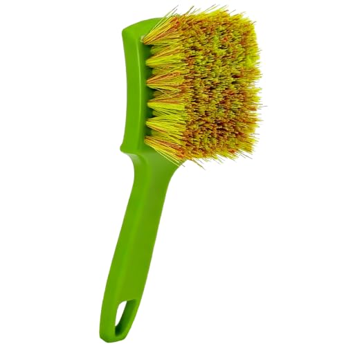 Tire Brush for Cleaning, Stiff Bristle Short Handle, Green | Scrub Brush for Motorcycle, Car & Truck Tire Sidewalls, Wheels, Rubber Mats & Auto Detailing, Durable & Scratch-Free - color: Green
