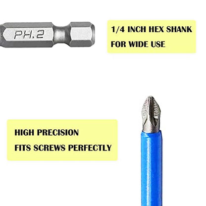 Magnetic Screwdriver Bit Set 7pcs Anti Slip Screwdriver Bits Set 1/4 Inch Hex Shank S2 Steel Phillips Cross Slot PH2 Screwdriver Bits Mixed Length(25MM/50MM/65MM/70MM/90MM/127MM/150MM) - color: Ph2-mixed Length(7 Pcs)