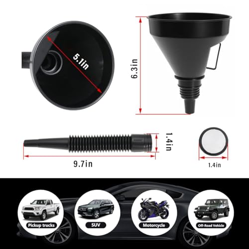 Wide Mouth Oil Funnel with Flexible Extension, Auto Nozzle Hose, Black Plastic, Car Accessory - color: 1 PCS