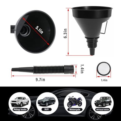 Wide Mouth Oil Funnel with Flexible Extension, Auto Nozzle Hose, Black Plastic, Car Accessory - color: 1 PCS