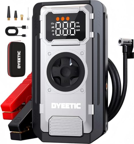 5000A Jump Starter with Air Compressor,12V Lithium Battery Booster Pack | Portable Jump Box for All Gas/10L Diesel Engines with Jumper Cables,Storage Case,and LED Light, Gifts for Men Dad Husband - color: 5000A-Black