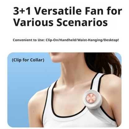 Wearable Neck Fan Hands Free, Portable 360° Adjustable Personal Fan with 3 Speeds, 80g Ultra Light Clip on Collar Fan USB C Rechargeable, Quiet Bladeless Wearable Fan for Travel Office Outdoor - color: Blue