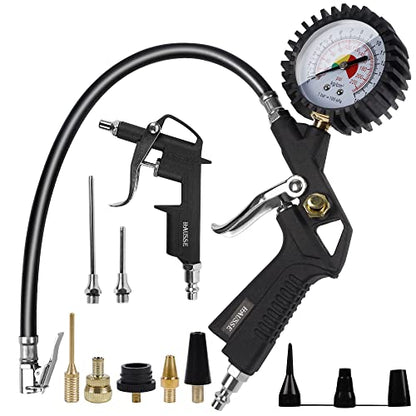 Hausse Heavy Duty Air Compressor Accessory Kit, Air Blow Gun and Air Hose Fittings, 1/4" NPT Air Tool Kit with 100 PSI Tire Inflator Gauge - size: Dial Gauge