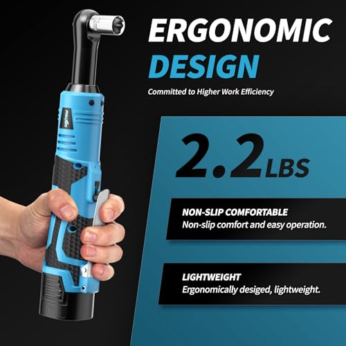 FULLYEA Electric Ratchet Wrench Set,18V Cordless Ratchet Tool Kit,550 RPM, 3/8" Variable Speed Power Ratchet Wrench with LED Light, 2 * 2.0Ah Batteries and Fast Charger, Blue
