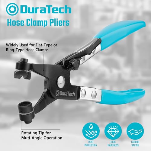 DURATECH Hose Clamp Pliers, Spring Hose Clamp Tool with Swivel Flat Band | Automotive and Radiator Repair Tool for the Removal and Installation of Flat Band and Spring Hose Clamp