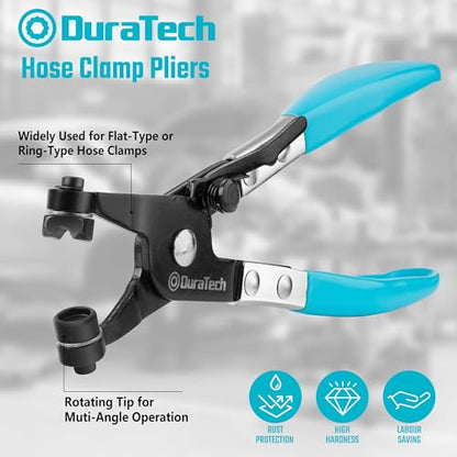 DURATECH Hose Clamp Pliers, Spring Hose Clamp Tool with Swivel Flat Band | Automotive and Radiator Repair Tool for the Removal and Installation of Flat Band and Spring Hose Clamp
