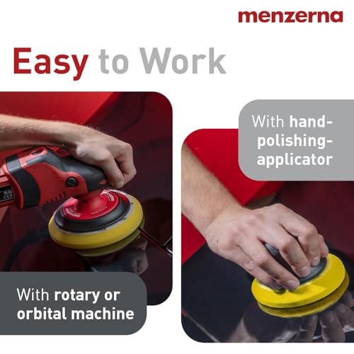 MENZERNA 6 Inch Polishing Pad Medium Cut for Medium Fine Polishing I Body Repair & Detailing Pads with Safety Edge & Velcro Attachment I Washable & Long Lasting I with Hole for Anti Heat Build-Up - color: yellow