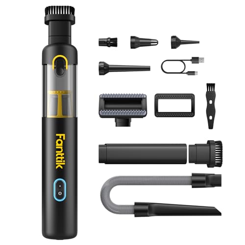 Fanttik Slim V8 APEX Car Vacuum, 4-in-1 Portable Mini Cordless Vacuum with 19000pa Suction Power for Pet Hair, Type-C Charge, One-Touch Empty for Car, Office Desk, Keyboards (Black) - color: Black