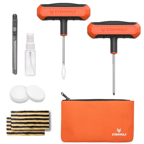 ETENWOLF Flat Tire Repair Kit with Plugs 16 Pcs, Heavy Duty Tire Plug Kit | for Car, Motorcycle, ATV, Jeep, Truck, Tractor, SUV - color: Vivid Orange1