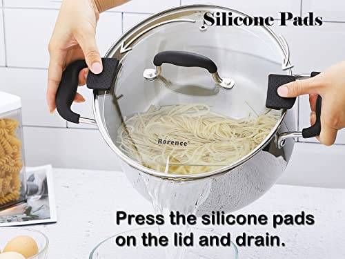 Rorence Stainless Steel Stock Pot with Lid: 6 Quart Stockpot Pasta Pot with Two Side Spouts, capsule Bottom, Strainer Glass Lid - size: 6 quart