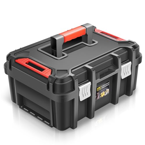 Auto Dynasty 17-Inch Tool Box Organizer Toolboxes Storage with Removable Tray and Portable Handle for Garage Workshop Home Office Car Trunk, Black - color: Black(1PCS)