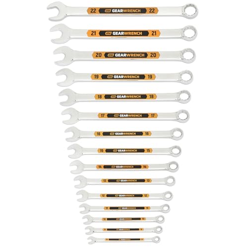 GEARWRENCH 15 Piece 12 Point Metric Hi-Viz Long Pattern Combination Wrench Set | 81902H - style: 15 pc (Metric)