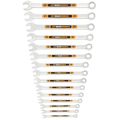 GEARWRENCH 15 Piece 12 Point Metric Hi-Viz Long Pattern Combination Wrench Set | 81902H - style: 15 pc (Metric)