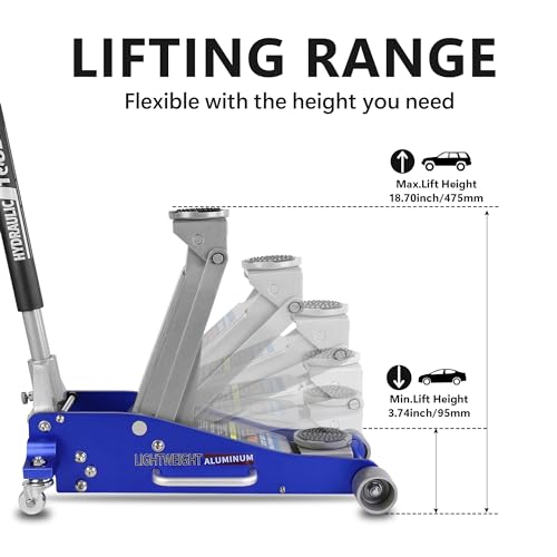 2.5 Ton Floor Jack Hydraulic Low Profile Jack Racing Heavy Duty Aluminum and Steel Racing Floor Jack with Dual Piston Quick Lift Pump 2.5 Ton (5000 lb) Capacity Lift Range 3.7"-18.7" Grey - color: Aluminum 2.5T Dual Pump 3.7"-18.7"