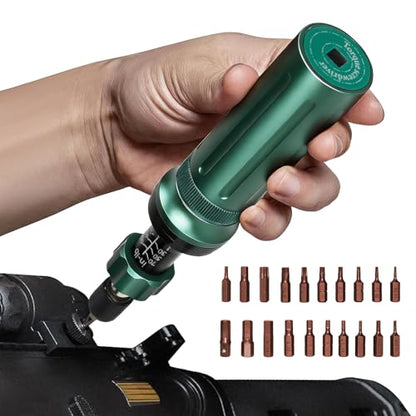 Inch Pound Torque Screwdriver Set, 24 Pcs Professional Precision 1/4” Drive Torque Wrench 10-70 in-lb S2 Bits Adapter for Maintenance Tools Bicycle Repair Scope Mounting DIY Projects, Audible Click - color: Green+black