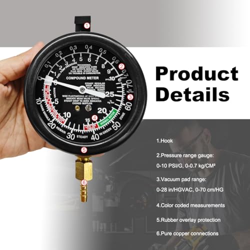 DXNQ Fuel Pump and Vacuum Tester Gauge, Gasoline Pressure Meters Fuel Pressure Tester Kit, Automotive Engine Fuel System Testing Tool Carburetor Leakage Diagnosis, Car Accessories