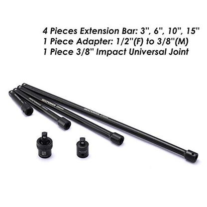 MIXPOWER 3/8'' Drive Master Impact Socket Set, 87-Piece Deep & Standard SAE and Metric,CR-MO, 1/4-Inch to 3/4-Inch and 6-19 mm, Impact Universal Sockets, Inverted Star Sockets, Extension Bar & Adapter - size: 3/8" Drive