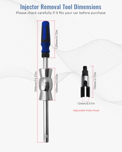Fuel Injector Puller Tool Kit Compatible with Ford EcoBoost 1.0, 1.5, 1.6, 2.0 2.3 3.5 3.7 GDI Petrol Engines, Slide Hammer Extractor Removal Set with Adjustable Puller Head