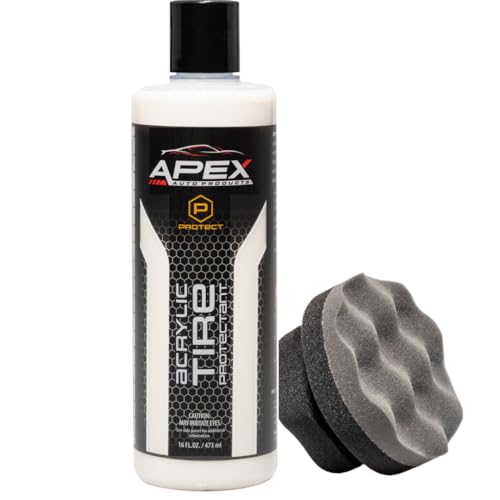 Apex Acrylic Tire Shine and Applicator - USA Made -16 oz - Semi-permanent - Multi Month Durability - Fast Drying Car Acrylic Shine - No Sling - Glossy Finish - Extreme Dressing