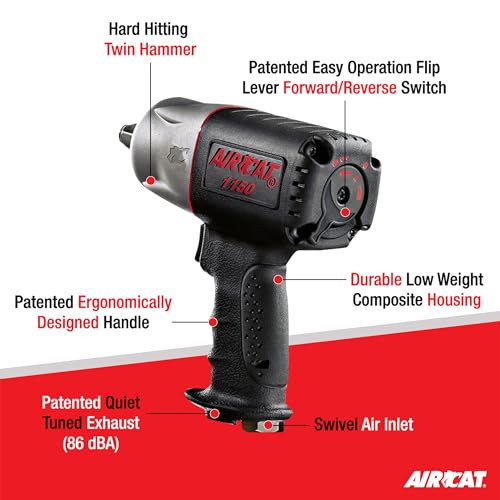 AIRCAT Pneumatic Tools 1150 1/2-Inch Composite Impact Wrench - Compact & Low Weight - Impact Tool for Automotive Repairs & Maintenance