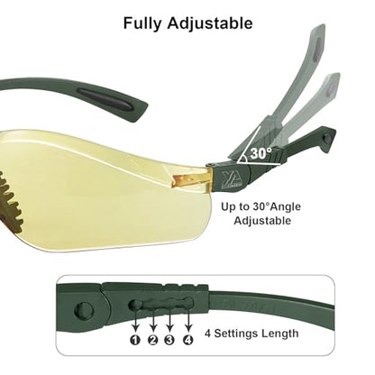 xaegistac Shooting Glasses Anti Fog -Shooting Range Eye Protection | Adjustable Safety Glasses with Z87.1 Certificated Impact Reistance - color: Army Green Frame Yellow Lens