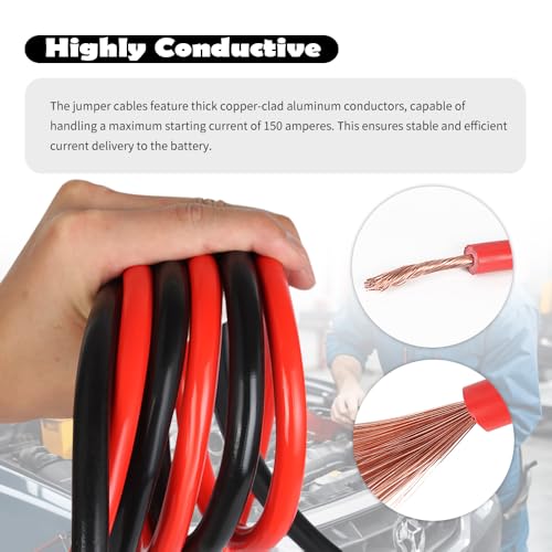 67" 150A Car Jumper Cables Heavy Duty,Automotive Battery Jumper Cables with Anti-Slip Alligator Clips,Essential Jumpers Cable Kit as Emergency Roadside Assistance Tool