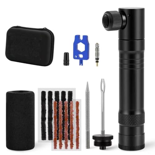 Tubeless Bike Tire Repair Kit with CO2 Inflator, Plug Tool, Strips & Storage Case