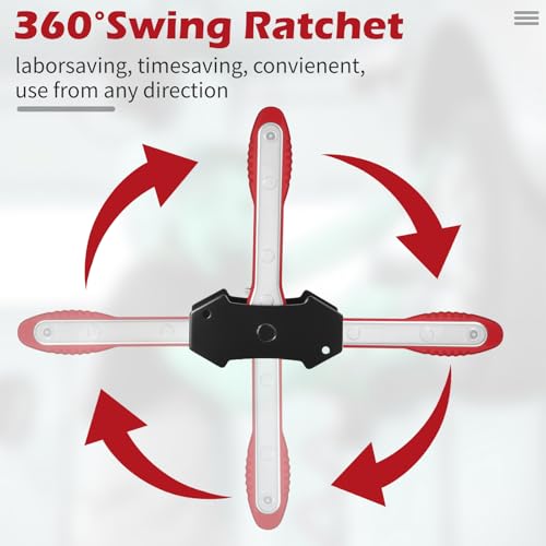 Brake Caliper Compression Tool for Disc Brake Repair | 360° Swing Ratchet, 2 Hanger Hooks, 2PCS Extra Large Steel Magnetic Plates for Sextuplet Pistons, Car & Truck Brake Repair - color: Red