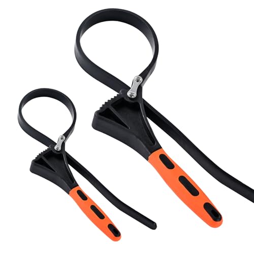 Rubber Strap Wrench Set, 2-Piece Heavy Duty Adjustable Rubber Belt Wrench for Oil Filter, Plumbing, Pipe, Jar Opener, Shower Head Removal (4" & 6") - color: Orange