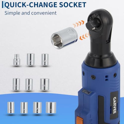 3/8" Cordless Ratchet Wrench Set, 45Nm High Torque Electric Ratchet with 300RPM Variable Speed, Fast Charger, 21V Max & 2×2.0Ah Batteries, 10 Sockets, LED Work Light and Case