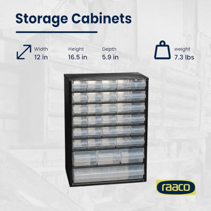 Raaco Steel Storage Cabinet, Standard 34-Drawer (C9-34) - Nuts & Bolts | Clear Polypropylene Plastic Drawer, Small Parts Organizer, Screws, Nuts & Bolts, Crafts & Hardware - For workshop and garage - size: Standard-34D, style: Steel Cabinets