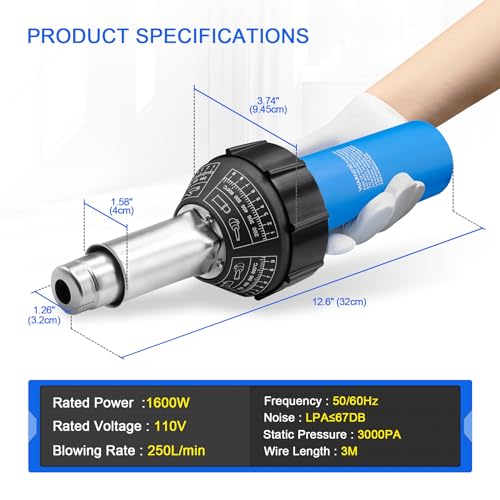 Hot Air Plastic Welder 1600W, Complete Accessories & Nozzles for Plastic Welding Roofing Kit 110V, Vinyl PVC TPO Roof Handheld Hot Air Heat Gun Plastic Welding Torch - size: Complete Accessories Ver. (In Carrying Case)