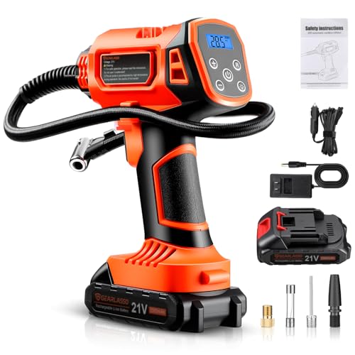 160PSI Tire Inflator Portable Air Compressor 21V Cordless | Car Tire Pump, Rechargeable Battery Powered Handheld Tire Inflator with Digital Pressure Gauge for Car Motorcycle E-Bike