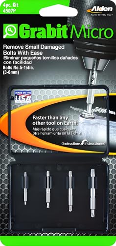 Alden 4507P Grabit Micro Broken Bolt Extractor 4 Piece Kit - Small Bolt and Screw Remover - Made in the USA