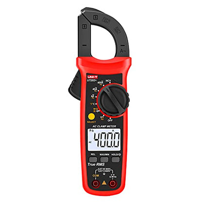 UNI-T Digital Clamp Meter UT202+, AC Current TRMS HVAC Volt Amp Ohm Meter Clamp On Multimeter Auto Ranging 4000Counts Temperature AC DC Voltage Frequency Resistance Capacitance Continuity Diode Tester - size: UT202+