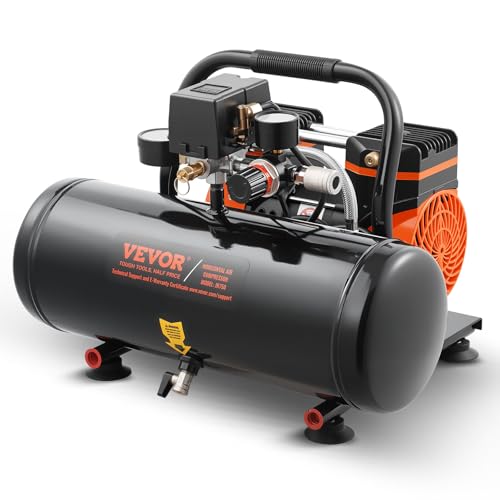 VEVOR Air Compressor, 2 Gallon Steel Tank, 1HP 2.1CFM @ 90PSI Oil Free Air Compressor & Max. 120PSI Pressure, 81dB Ultra Quiet Portable Compressor for Auto Repair, Tire Inflation, Spray Painting, 120V - size: 2 Gallon