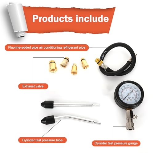 8 Pieces Petrol Engine Cylinder Compression Tester Kit, Automotive Tool Pressure Gauge, Universal Car and Motorcycle Engine Testing Tools for Cylinder Pressure Gauge (Red)