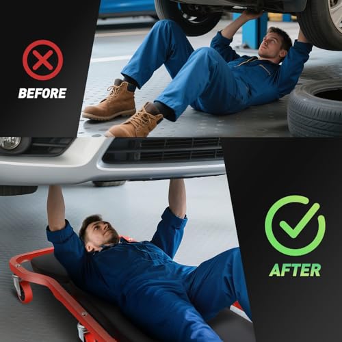 ‎DNA MOTORING TOOLS-00271 Rolling Car Creeper with 3-leves Adjustable Headrest & 6 Casters,300lbs Max Weight Capacity,Red - color: Red