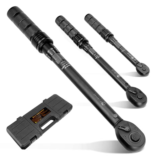 Lytool 3PCS Torque Wrench Set, 1/4 3/8 1/2 Drive Click Torque Wrenches, 10-220 in-lb, 5-45 ft-lb, 10-170 ft-lb, ±3% Accuracy, 72-Tooth Quick Release Ratchet with Calibration Certificate