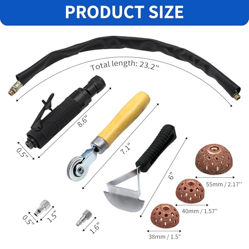 Air Tire Repair Polish Patch Kits-2500 RPM Low Speed Air Tire Buffer | Includes Tire Grinder Inner Liner Scraper, Tire Patch Roller and 3 Pcs Tungsten Steel Buffing Wheels 40mm 55mm