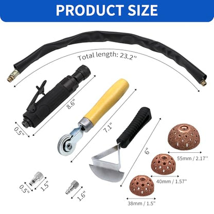 Air Tire Repair Polish Patch Kits-2500 RPM Low Speed Air Tire Buffer | Includes Tire Grinder Inner Liner Scraper, Tire Patch Roller and 3 Pcs Tungsten Steel Buffing Wheels 40mm 55mm