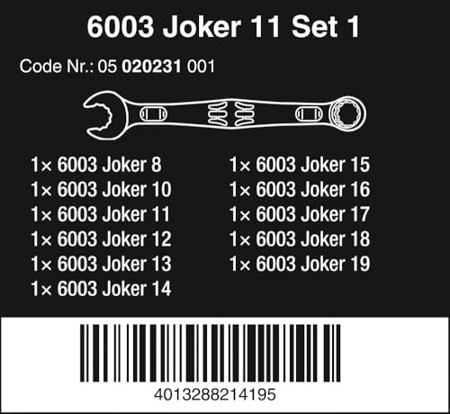 Wera 05020231001 6003 Joker 11 Set 1 Combination Wrench Set, 11 Pieces