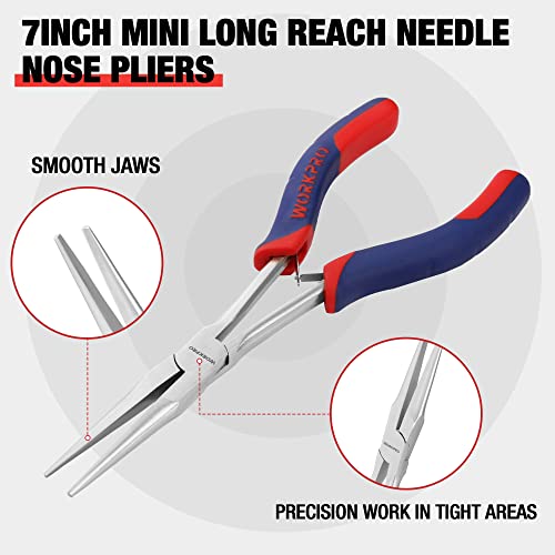 WORKPRO 7" Needle Nose Pliers, Smooth Jaws | Mini Long Reach, for Jewelry Making, Wire Bending, Small Object Gripping & Narrow Places