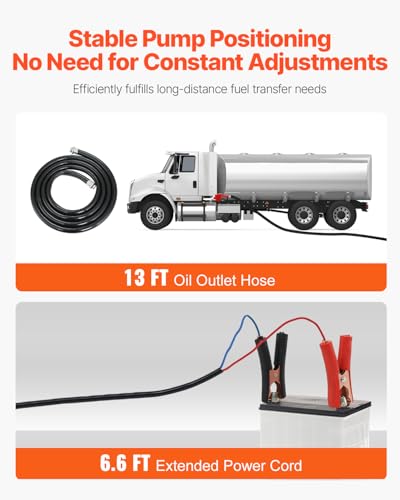 VEVOR Diesel Fuel Transfer Pump Kit, 12V 10 GPM DC with Automatic Shut-off Nozzle and Hose, Portable Electric Self-Priming Fuel Extractor Pump, for Diesel, Kerosene, Machine Oil, and Transformer Oil - size: 12V 10GPM