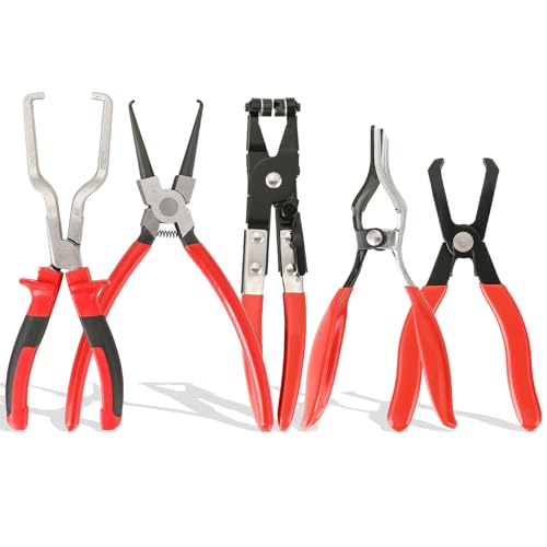 DASBET 5PCS Fuel Line Pliers Set Hose Remover Tool | Heavy-Duty Hose Clamp Pliers Set with Filter Caliper, Hose Pipe Clamp Clip Hose Clamp Tool Disconnect Pliers