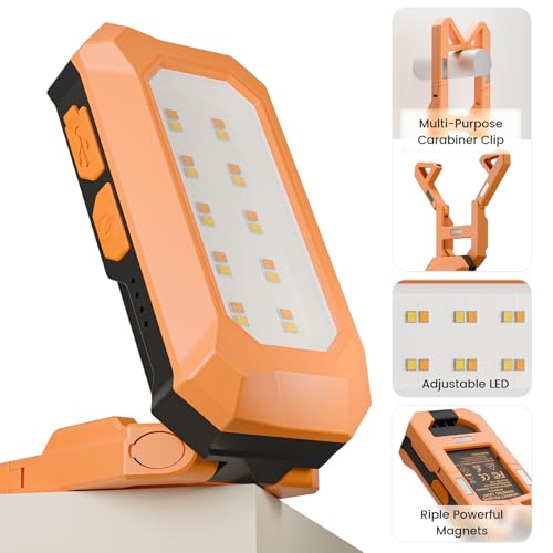 Rechargeable LED Work Light Cordless, 3000K-6500K CCT 500 Lumen, 40Hour Max, Adjustable 180° Stand IP54 Waterproof Compact Portable Job Site Lighting for Auto Repair DIY Outdoor Camping, Gift for Man - style: Ultra Compact