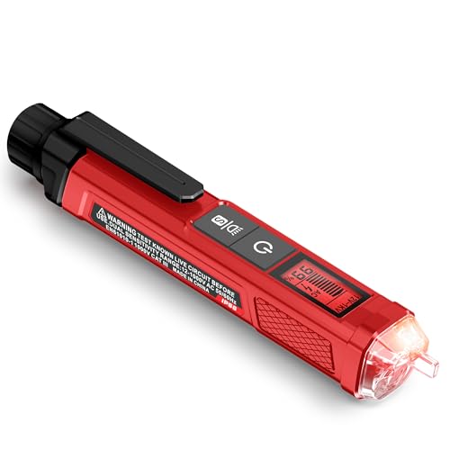 KAIWEETS Voltage Tester/Non-Contact Voltage Tester with Signal Percentage, Dual Range AC 12V/70V-1000V, Live/Null Wire Tester, Electrical Tester with LCD Display, Wire Breakpoint Finder (Full Red) - color: Full Red